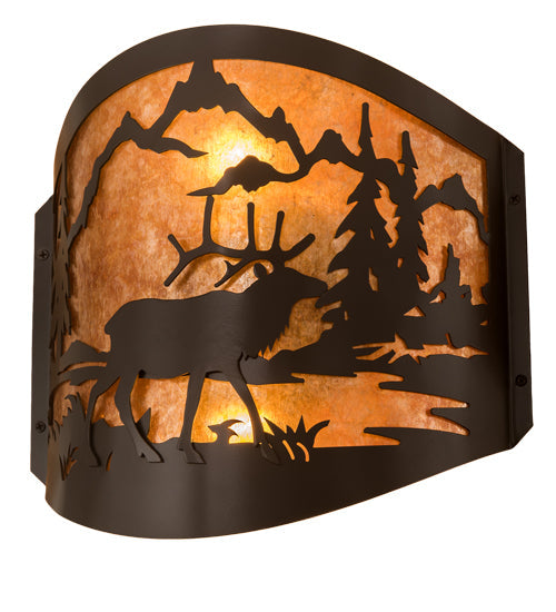 Meyda Lighting Elk at Lake 12" 2-Light Timeless Bronze Wall Sconce With Amber Mica Shade Glass