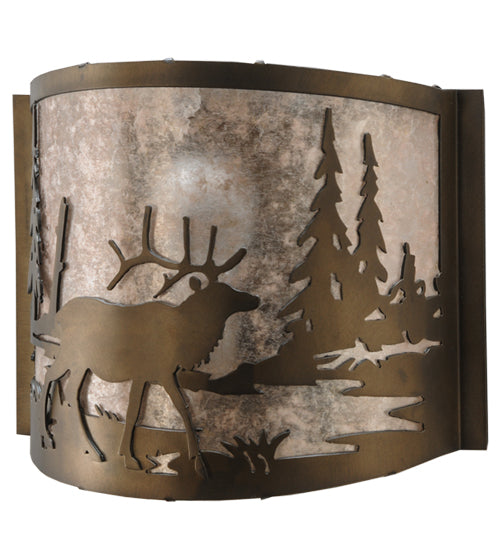Meyda Lighting Elk at Lake 12" Antique Copper Wall Sconce With Silver Mica Shade Glass