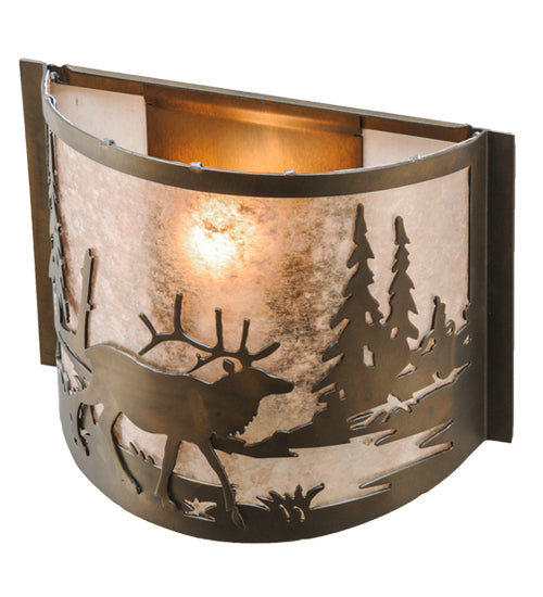 Meyda Lighting Elk at Lake 12" Antique Copper Wall Sconce With Silver Mica Shade Glass