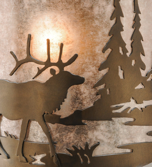 Meyda Lighting Elk at Lake 12" Antique Copper Wall Sconce With Silver Mica Shade Glass