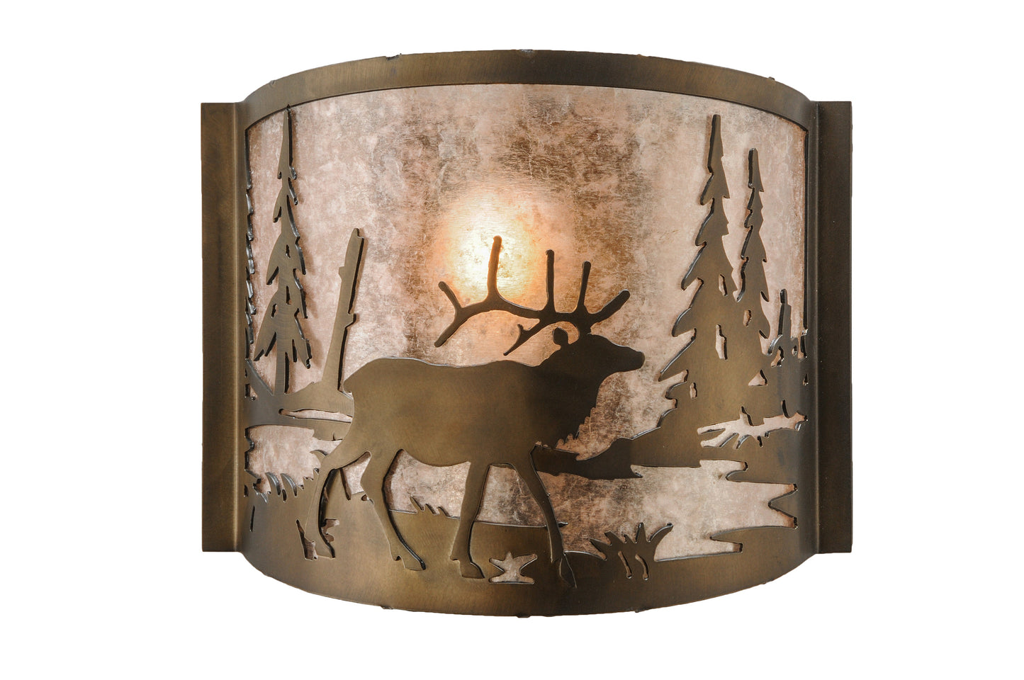 Meyda Lighting Elk at Lake 12" Antique Copper Wall Sconce With Silver Mica Shade Glass