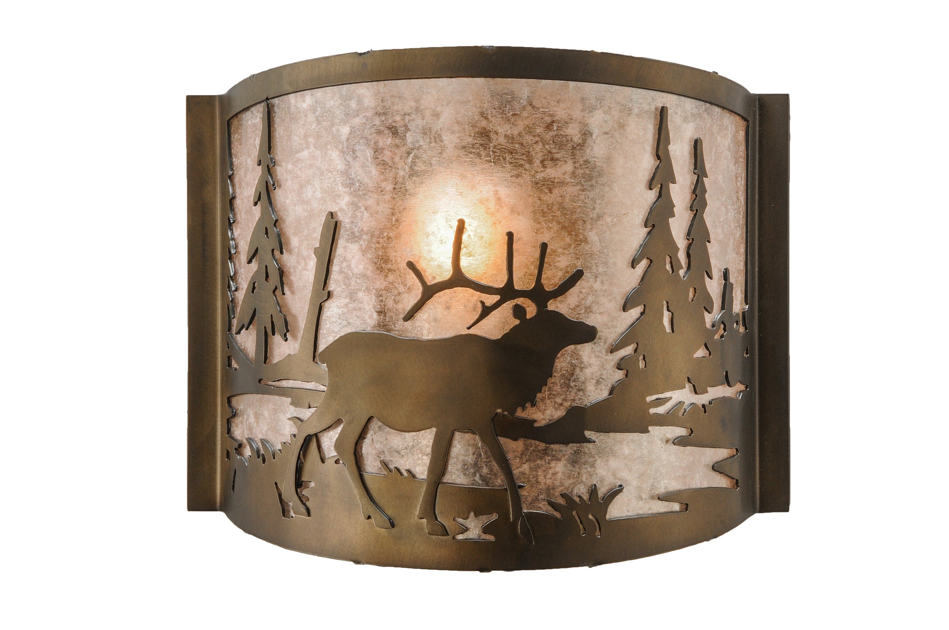 Meyda Lighting Elk at Lake 12" Antique Copper Wall Sconce With Silver Mica Shade Glass