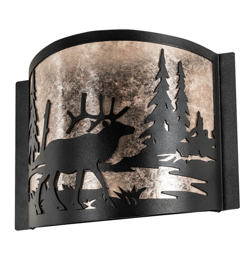 Meyda Lighting Elk at Lake 12" Textured Black Wall Sconce With Silver Mica Shade Glass