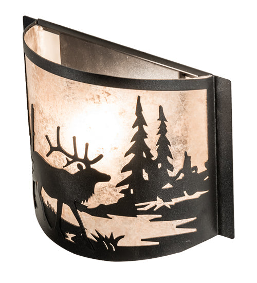 Meyda Lighting Elk at Lake 12" Textured Black Wall Sconce With Silver Mica Shade Glass