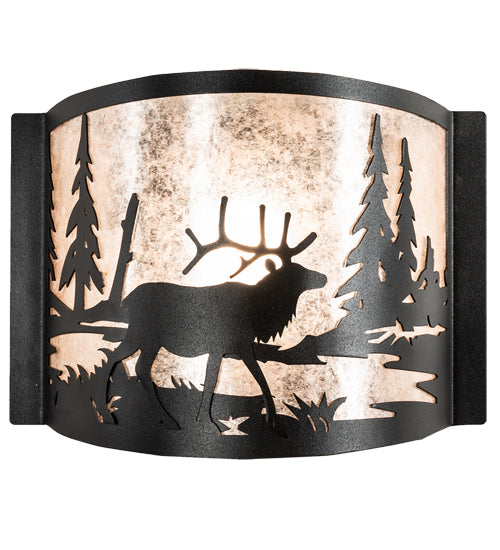 Meyda Lighting Elk at Lake 12" Textured Black Wall Sconce With Silver Mica Shade Glass