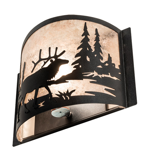 Meyda Lighting Elk at Lake 12" Textured Black Wall Sconce With Silver Mica Shade Glass