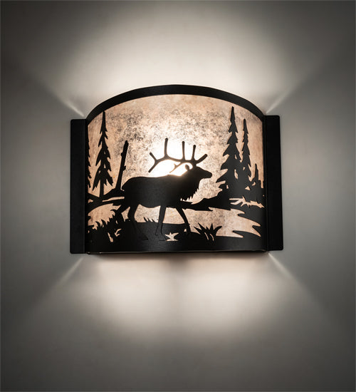 Meyda Lighting Elk at Lake 12" Textured Black Wall Sconce With Silver Mica Shade Glass