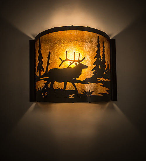 Meyda Lighting Elk at Lake 12" Timeless Bronze Wall Sconce With Amber Mica Shade Glass