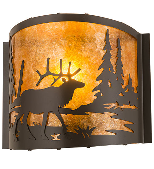 Meyda Lighting Elk at Lake 12" Timeless Bronze Wall Sconce With Amber Mica Shade Glass