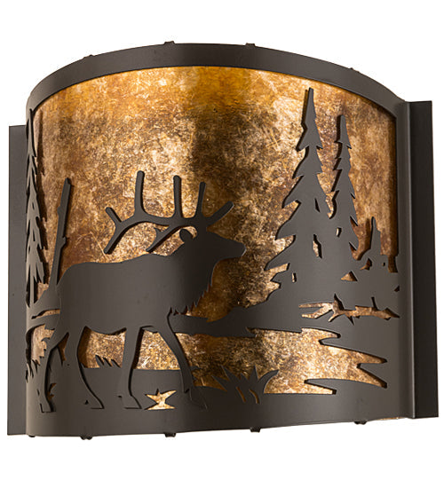 Meyda Lighting Elk at Lake 12" Timeless Bronze Wall Sconce With Amber Mica Shade Glass