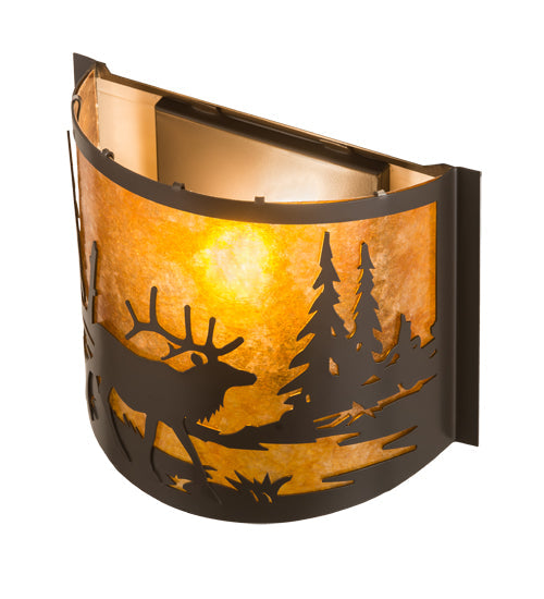 Meyda Lighting Elk at Lake 12" Timeless Bronze Wall Sconce With Amber Mica Shade Glass