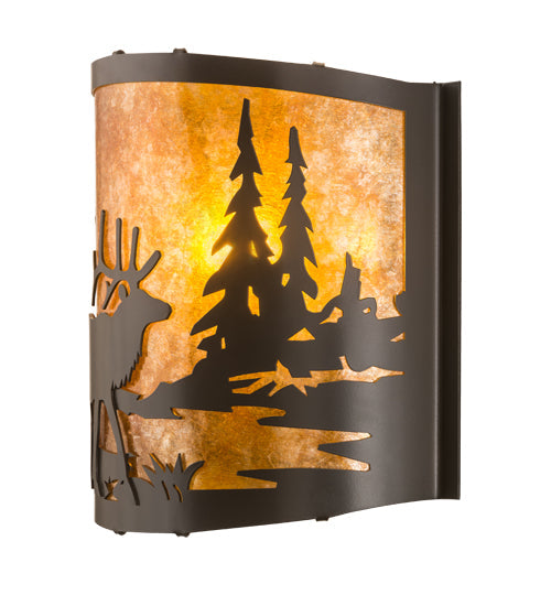 Meyda Lighting Elk at Lake 12" Timeless Bronze Wall Sconce With Amber Mica Shade Glass
