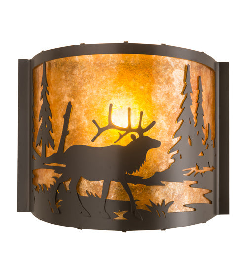 Meyda Lighting Elk at Lake 12" Timeless Bronze Wall Sconce With Amber Mica Shade Glass