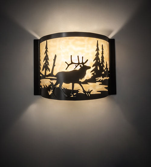 Meyda Lighting Elk at Lake 12" Timeless Bronze Wall Sconce With Beige Art Shade Glass