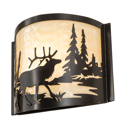 Meyda Lighting Elk at Lake 12" Timeless Bronze Wall Sconce With Beige Art Shade Glass