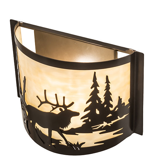 Meyda Lighting Elk at Lake 12" Timeless Bronze Wall Sconce With Beige Art Shade Glass