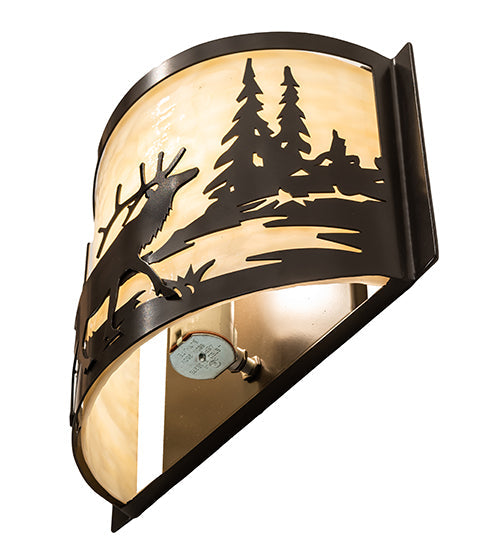 Meyda Lighting Elk at Lake 12" Timeless Bronze Wall Sconce With Beige Art Shade Glass