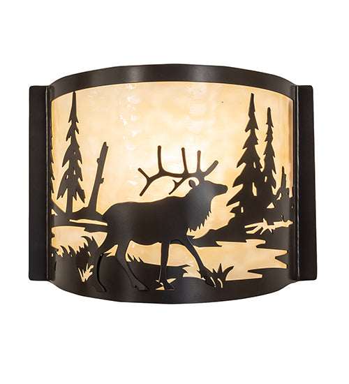 Meyda Lighting Elk at Lake 12" Timeless Bronze Wall Sconce With Beige Art Shade Glass