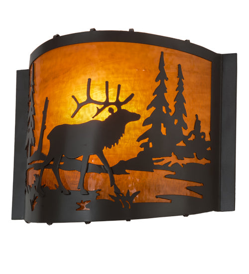 Meyda Lighting Elk at Lake 12" Timeless Bronze Wall Sconce With Honey Art Shade