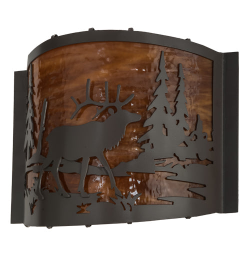 Meyda Lighting Elk at Lake 12" Timeless Bronze Wall Sconce With Honey Art Shade