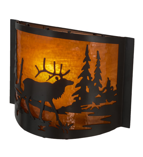 Meyda Lighting Elk at Lake 12" Timeless Bronze Wall Sconce With Honey Art Shade