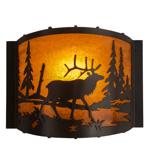 Meyda Lighting Elk at Lake 12" Timeless Bronze Wall Sconce With Honey Art Shade