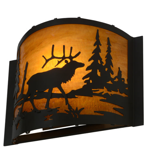 Meyda Lighting Elk at Lake 12" Timeless Bronze Wall Sconce With Honey Art Shade