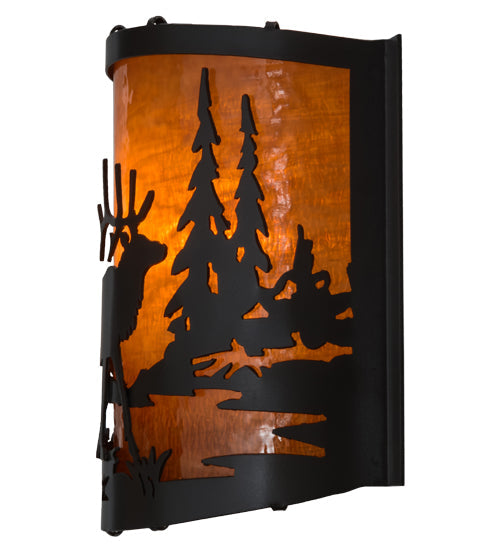 Meyda Lighting Elk at Lake 12" Timeless Bronze Wall Sconce With Honey Art Shade
