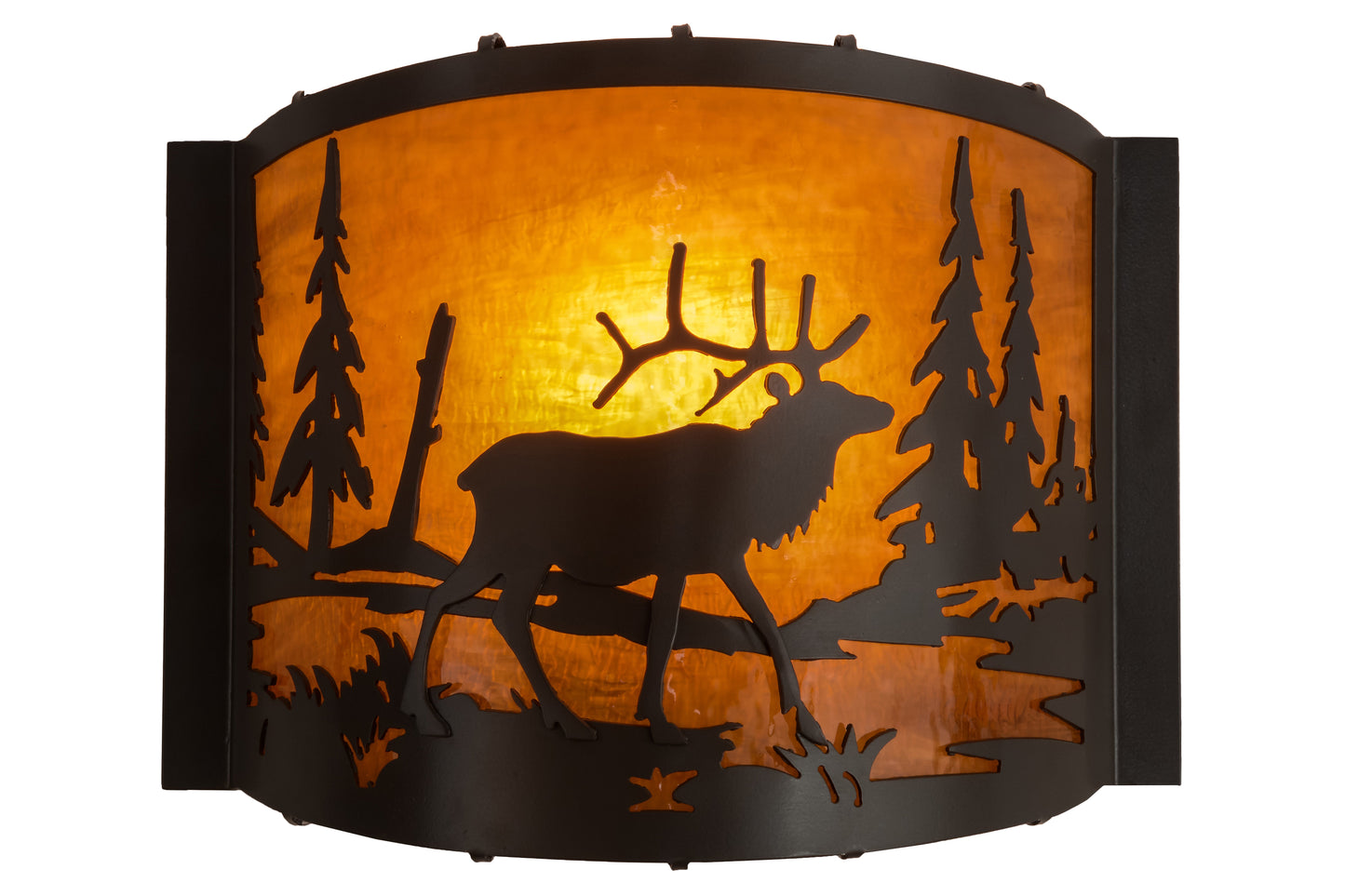 Meyda Lighting Elk at Lake 12" Timeless Bronze Wall Sconce With Honey Art Shade