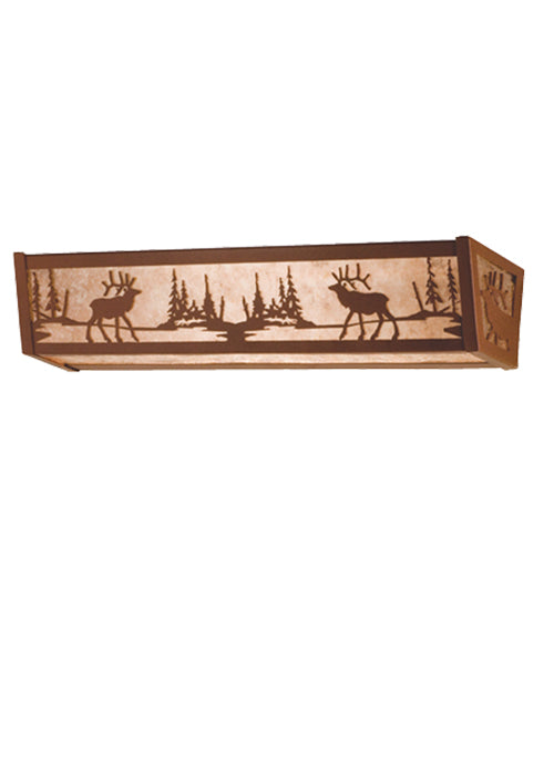 Meyda Lighting Elk at Lake 24" 4-Light Rust Vanity Light With Silver Mica Shade Glass