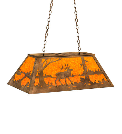 Meyda Lighting Elk at Lake 33" 6-Light Antique Copper Island Pendant Light With Amber Mica Shade Glass