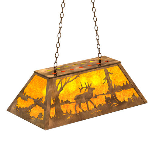 Meyda Lighting Elk at Lake 33" 6-Light Antique Copper Island Pendant Light With Amber Mica Shade Glass
