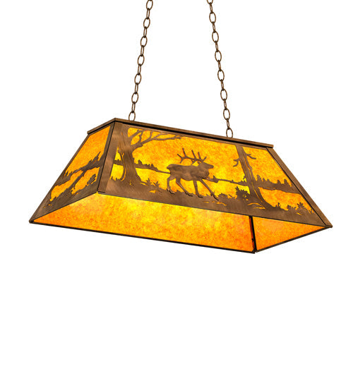 Meyda Lighting Elk at Lake 33" 6-Light Antique Copper Island Pendant Light With Amber Mica Shade Glass