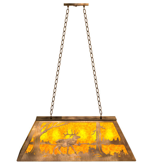 Meyda Lighting Elk at Lake 33" 6-Light Antique Copper Island Pendant Light With Amber Mica Shade Glass