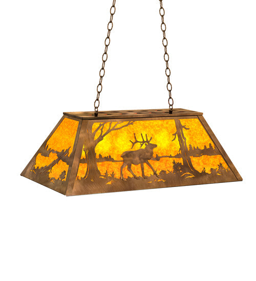 Meyda Lighting Elk at Lake 33" 6-Light Antique Copper Island Pendant Light With Amber Mica Shade Glass
