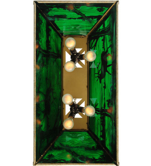 Meyda Lighting Elk at Lake 33" 6-Light Corinth Island Pendant Light With Emerald Green Shade Glass