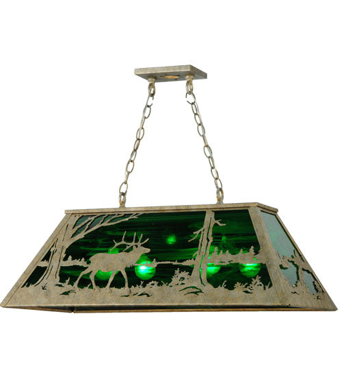 Meyda Lighting Elk at Lake 33" 6-Light Corinth Island Pendant Light With Emerald Green Shade Glass