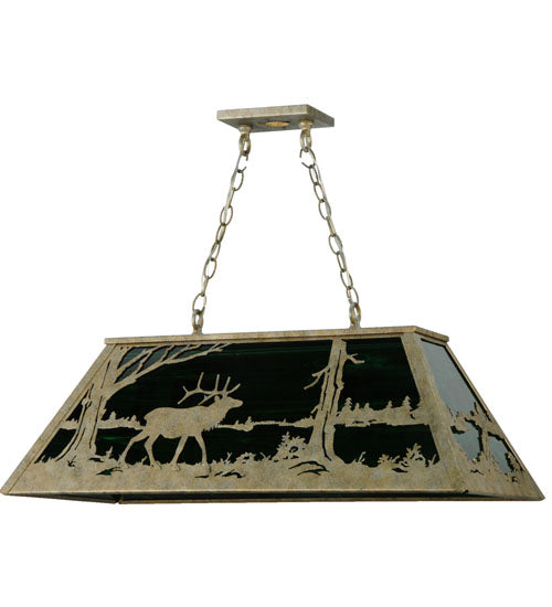 Meyda Lighting Elk at Lake 33" 6-Light Corinth Island Pendant Light With Emerald Green Shade Glass