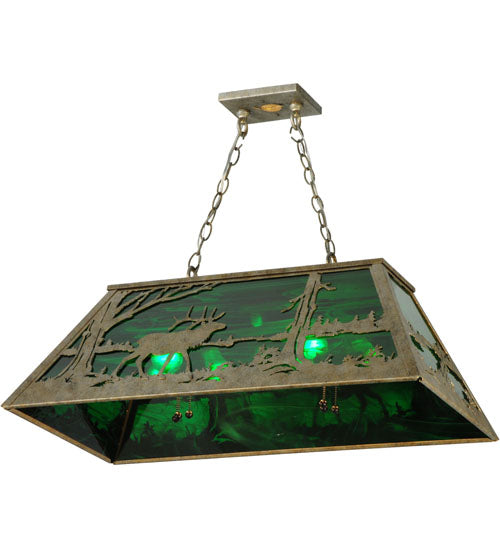 Meyda Lighting Elk at Lake 33" 6-Light Corinth Island Pendant Light With Emerald Green Shade Glass