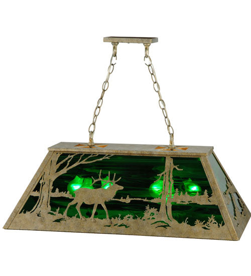 Meyda Lighting Elk at Lake 33" 6-Light Corinth Island Pendant Light With Emerald Green Shade Glass
