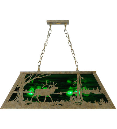 Meyda Lighting Elk at Lake 33" 6-Light Corinth Island Pendant Light With Emerald Green Shade Glass
