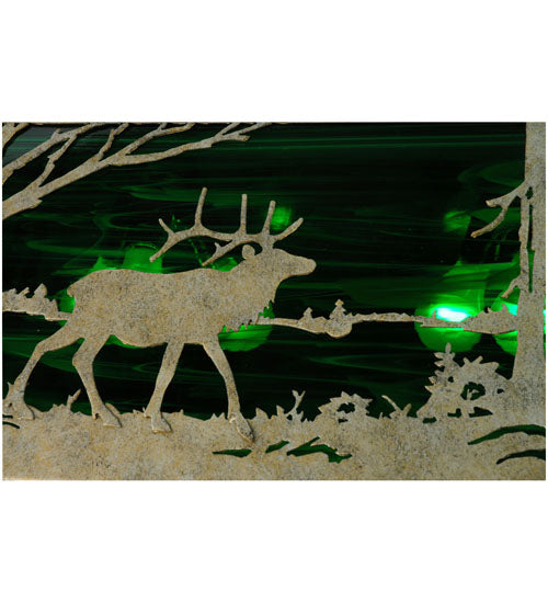 Meyda Lighting Elk at Lake 33" 6-Light Corinth Island Pendant Light With Emerald Green Shade Glass