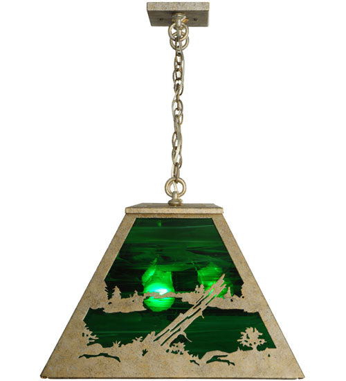 Meyda Lighting Elk at Lake 33" 6-Light Corinth Island Pendant Light With Emerald Green Shade Glass
