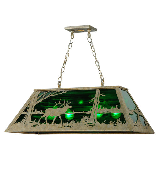 Meyda Lighting Elk at Lake 33" 6-Light Corinth Island Pendant Light With Emerald Green Shade Glass
