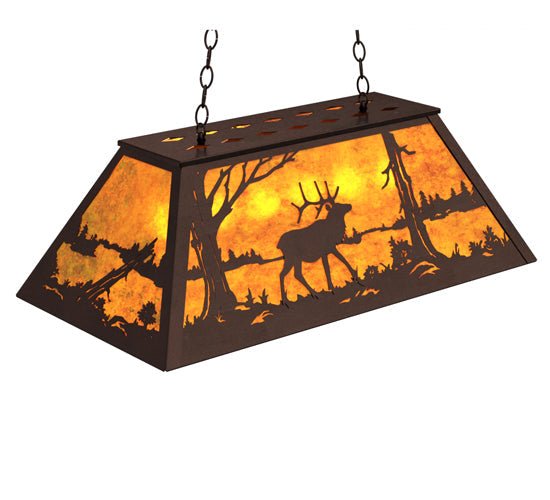 Meyda Lighting Elk at Lake 33" 6-Light Mahogany Bronze Island Pendant Light With Amber Mica Shade Glass