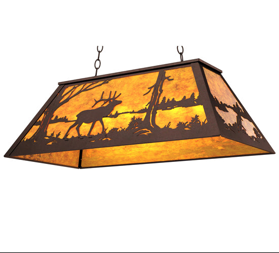 Meyda Lighting Elk at Lake 33" 6-Light Mahogany Bronze Island Pendant Light With Amber Mica Shade Glass