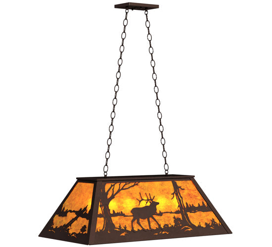 Meyda Lighting Elk at Lake 33" 6-Light Mahogany Bronze Island Pendant Light With Amber Mica Shade Glass