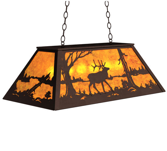 Meyda Lighting Elk at Lake 33" 6-Light Mahogany Bronze Island Pendant Light With Amber Mica Shade Glass