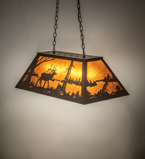 Meyda Lighting Elk at Lake 33" 6-Light Oil Rubbed Bronze Island Pendant Light With Amber Mica Shade Glass