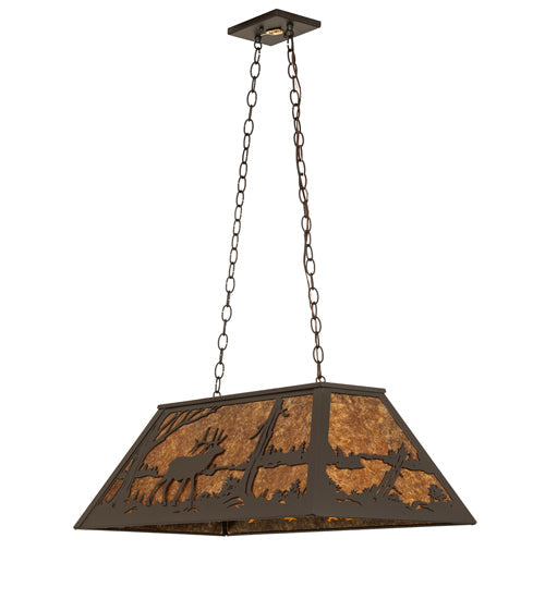 Meyda Lighting Elk at Lake 33" 6-Light Oil Rubbed Bronze Island Pendant Light With Amber Mica Shade Glass